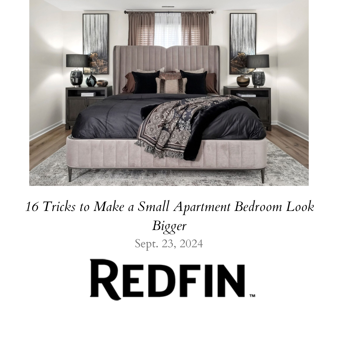 J'Miracle Designs Featured in the 16 Tricks to Make a Small Apartment Bedroom Look Bigger Redfin Article